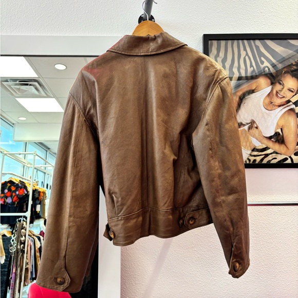 Brown Vintage Leather Bomber Jacket - Picture 2 of 7
